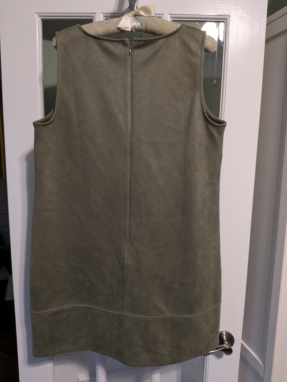 LOFT Olive Green Faux Suede V-Neck Shift Dress Womens Size 14 Tall 14T - Picture 2 of 5